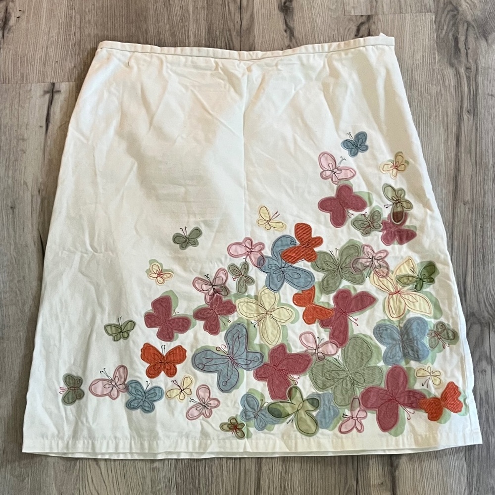 Garnet Hill - A-Line Embroidered Butterfly Skirt Size 18